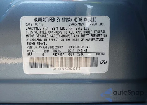 2016 Infiniti Q50 2.0T Premium z USA, uszkodzony, nr VIN JN1CV7AP3GM202677